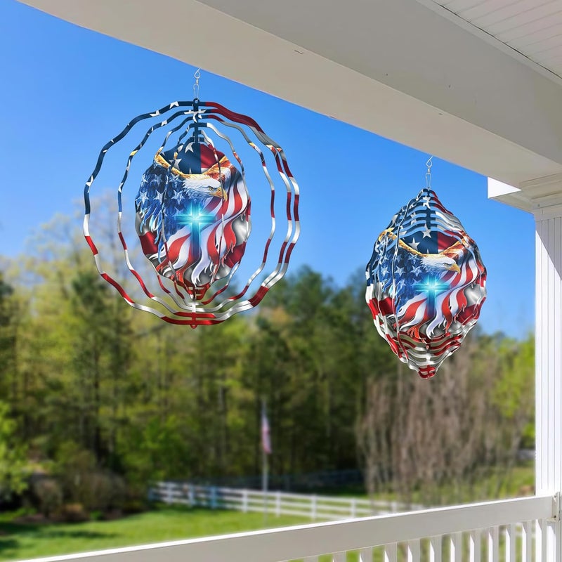 FLAGWIX American Eagle Decorations - 3D Stainless Steel Metal Wind Spinners 12 in - Eagles for Men Women Friends, Eagle Decorations for Window Outdoor Yard Garden - Image 5